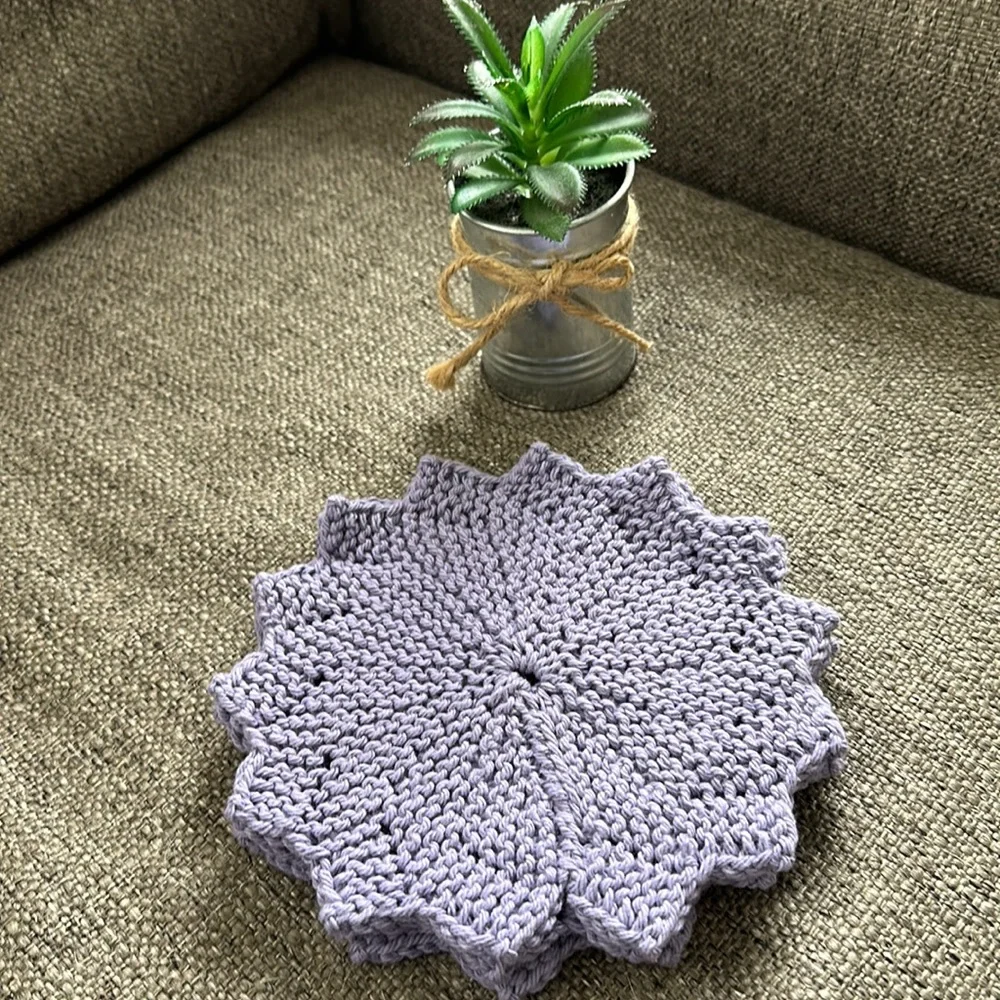 Handmade 100% Cotton Hand Knitted Dishcloth Washcloth Spa Cloth Lavender Set/3